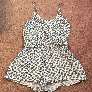 White romper with blue print